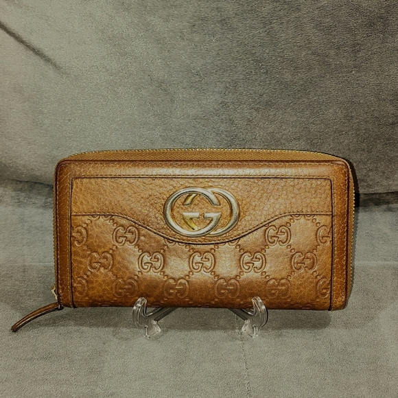 GUCCI GG SUKEY BROWN LEATHER CAVIAR MONOGRAM ZIP AROUND LONG WALLET 7½" x 4" - Picture 6 of 15